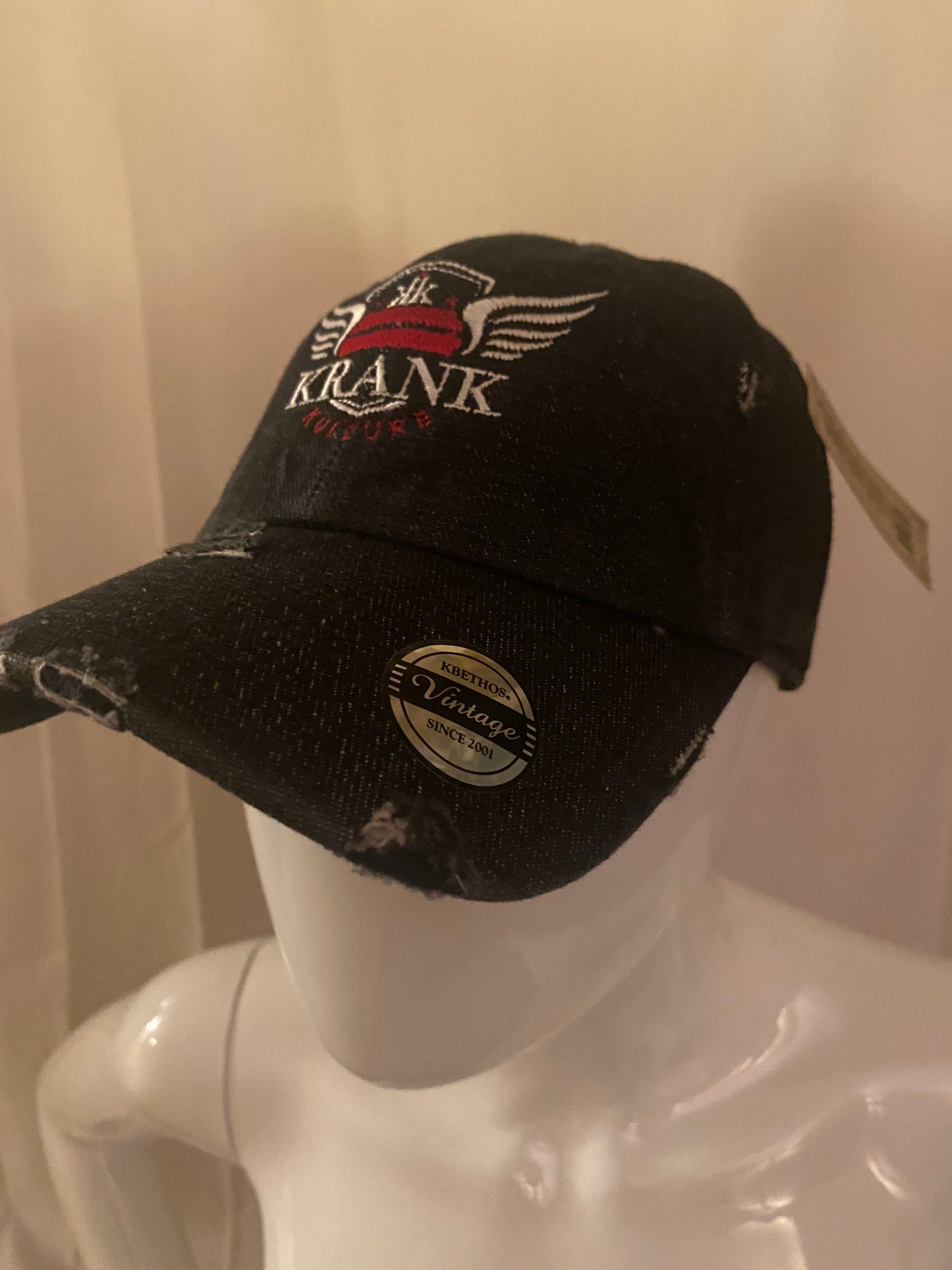 Krank Kulture Royal Krank Dad Distressed Cap - (Black Denim)