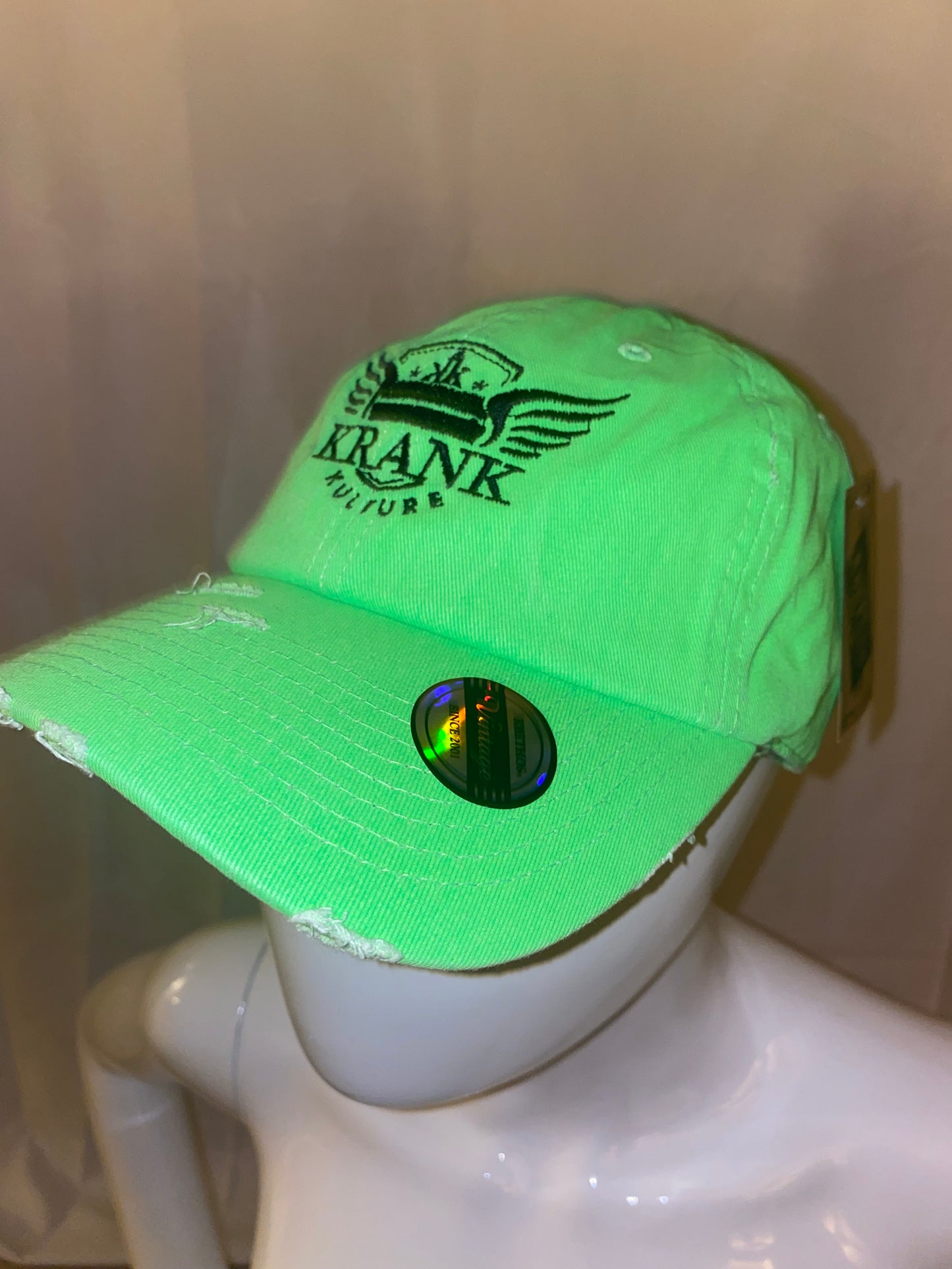 Krank Kulture Royal Krank Dad Distressed Cap - (Neon Green)