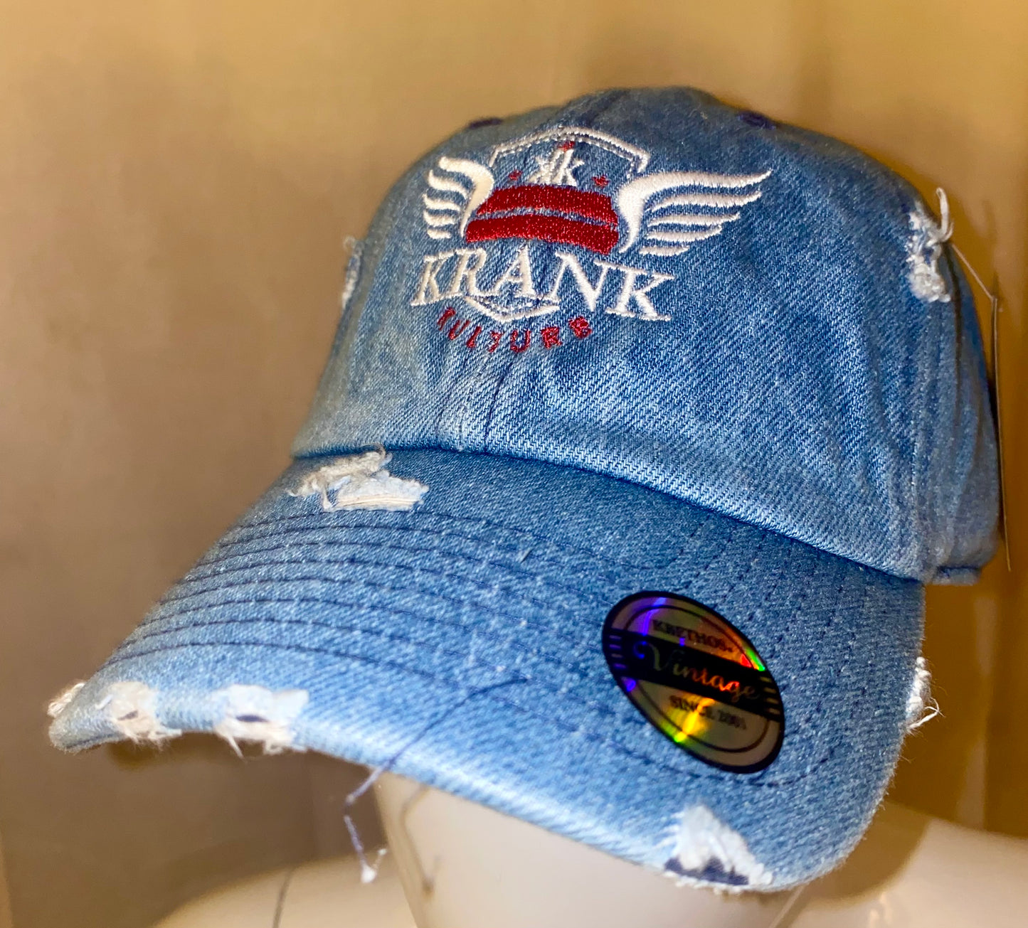 Krank Kulture Royal Krank Dad Distressed Cap - (Denim Wash Blue)