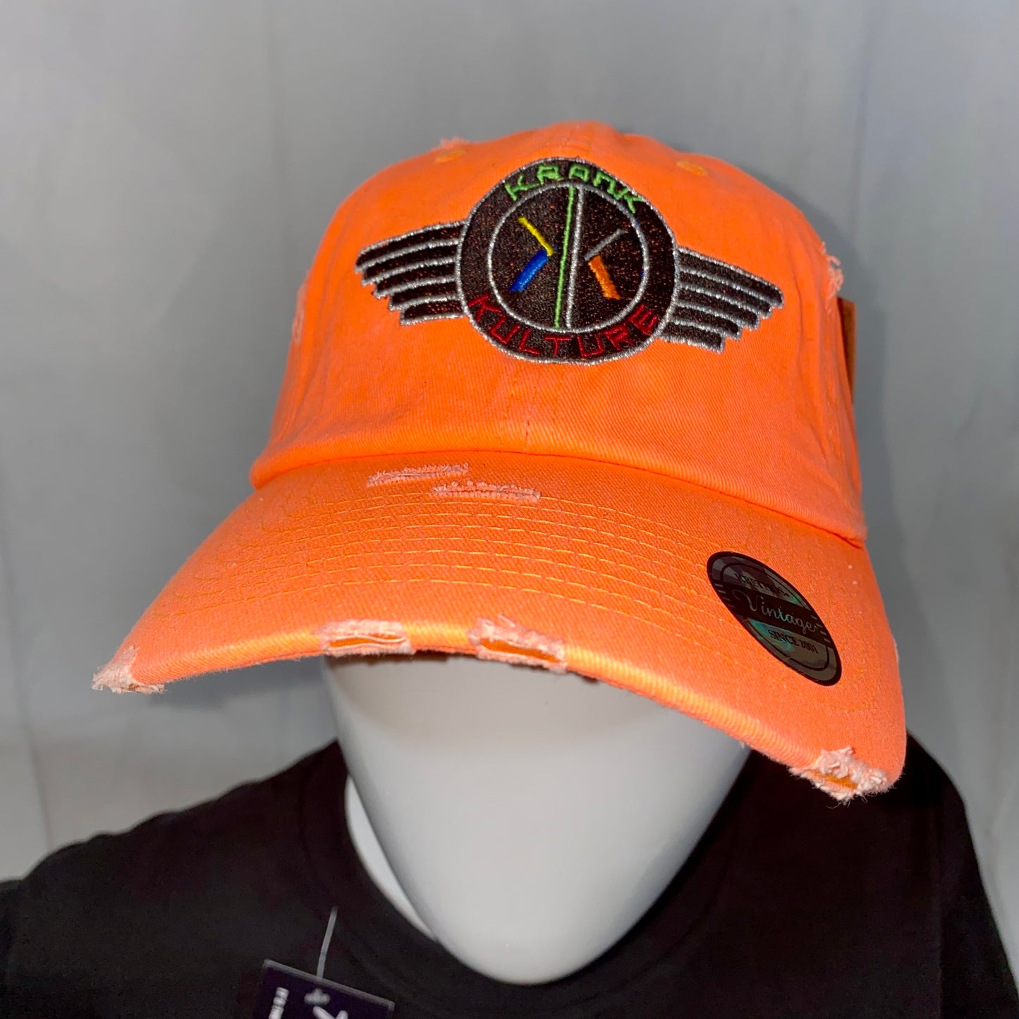 Krank Kulture Eagle Fly Distressed Dad Cap - (Florescent Orange)
