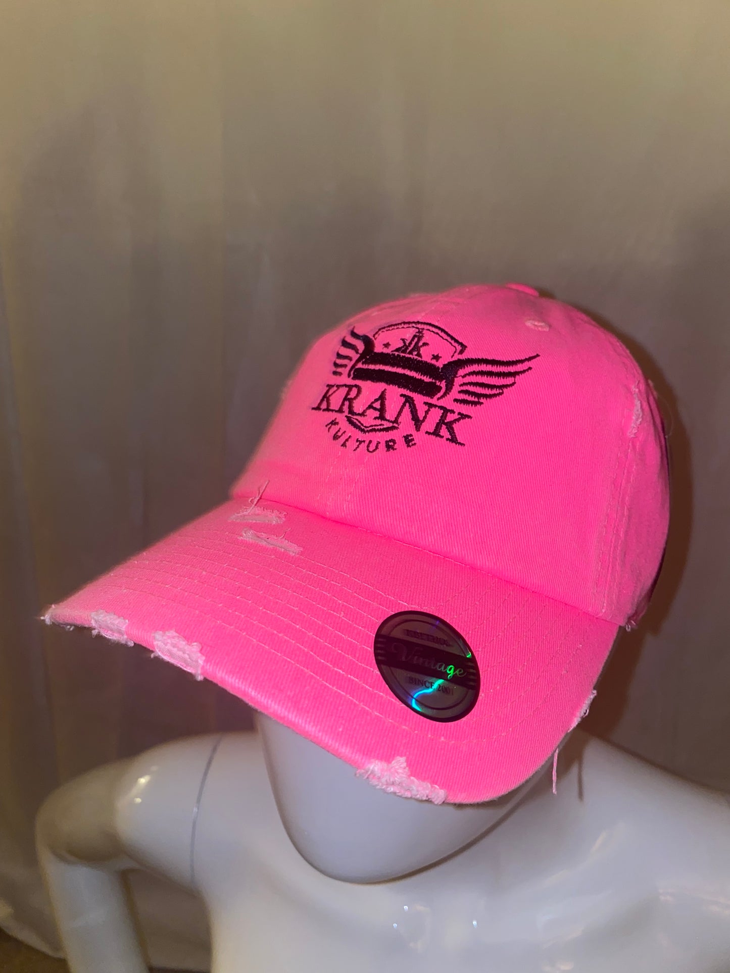 Krank Kulture Royal Krank Dad Distressed Cap - (Neon Pink)