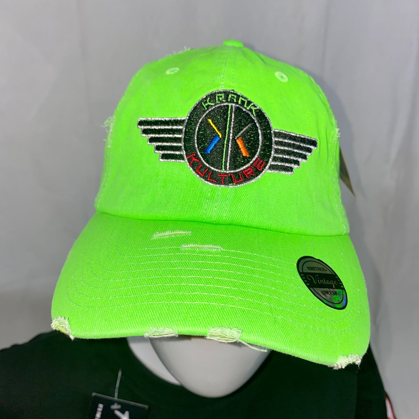 Krank Kulture Eagle Fly Distressed Dad Cap - (Neon Green)