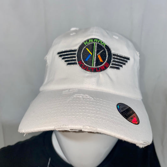 Krank Kulture Eagle Fly Distressed Dad Cap - (White)