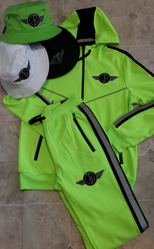Krank Kulture Tech-Suit With "Eagle Fly" Logo - (Neon Green) - Men