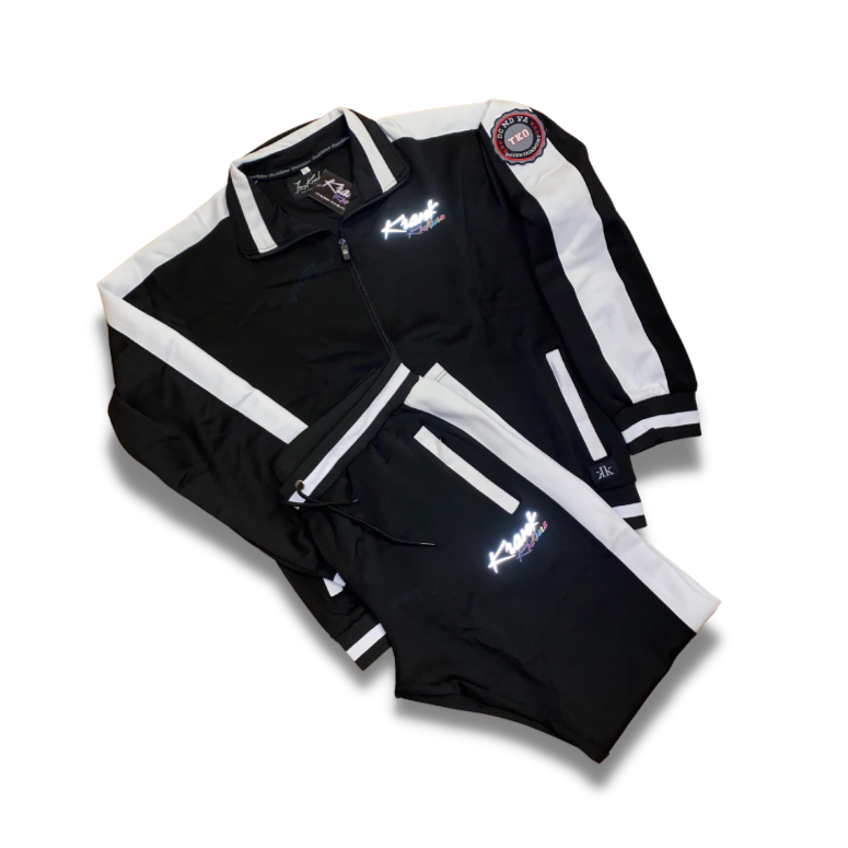 Krank Kulture Track Suit With "Official Krank" Logo - (Black w/White Stripe)